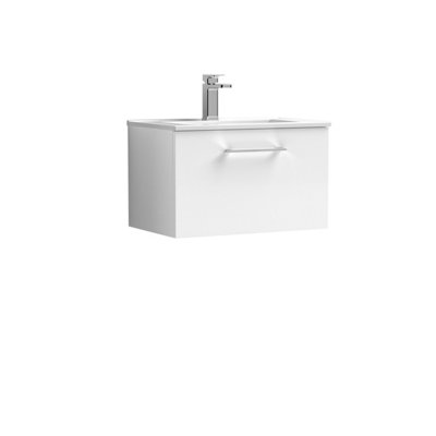 B&Q -   Modern Bathroom 1 Soft Close Drawer & Minimalist Wall Hung Vanity Unit BasinGloss White440mm