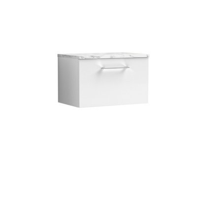 B&Q -  Bramshall 600mm Wall Hung 1 Drawer Vanity Unit With Laminate Worktop For Compact Modern Bathroom StorageGloss White