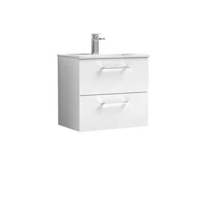 Balterley White Level Modern Bathroom Soft Close Drawer & Minimalist Wall Hung Vanity Unit Basin, Gloss 440Mm Size 2