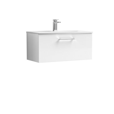 B&Q -   Contemporary Bathroom 1-Drawer Wall-Hung Curved Basin Vanity UnitGloss White800mm