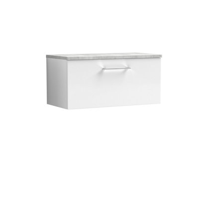 B&Q -  Level 800mm Wall Hung Single Drawer Vanity Unit With Laminate Worktop For Compact Modern Bathroom StorageGloss White