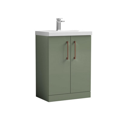 Balterley Bramshall Contemporary Floor Standing 2-Door Vanity & Mid-Edge BasinSatin Green600mm from B&Q