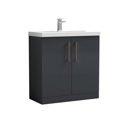 Balterley Bramshall Contemporary Bathroom Floor Standing 2-Door Vanity Unit & Mid-Edge BasinDark Grey800mm from B&Q