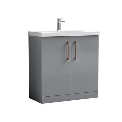 Balterley Bramshall Contemporary Bathroom Floor Standing 2-Door Vanity Unit & Mid-Edge BasinSatin Grey800mm from B&Q