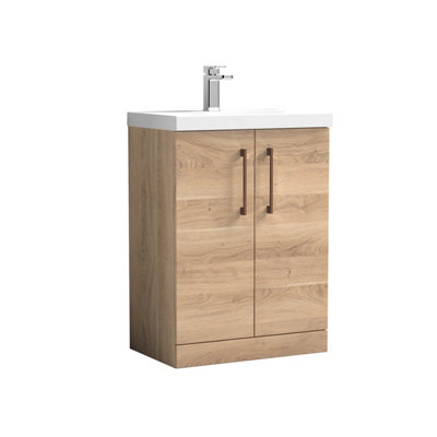 Balterley Bramshall Contemporary Bathroom Floor Standing 2-Door Vanity & BasinBleached Oak600mm from B&Q