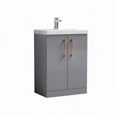 Balterley Bramshall Modern Bathroom 2 Soft Close Door & Mid-Edge Vanity Unit BasinSatin Grey600mm from B&Q
