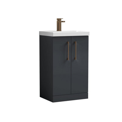 Balterley Bramshall Modern Bathroom 2 Soft Close Door & Mid-Edge Vanity Unit BasinDark Grey500mm from B&Q