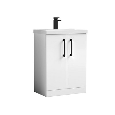 Balterley Bramshall Modern Bathroom Floor Standing 2 Soft Close Door & Mid-Edge Vanity Unit BasinGloss White610mm from B&Q