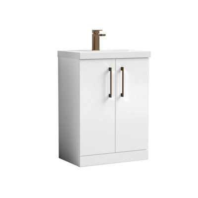 Balterley Bramshall Modern Bathroom 2 Soft Close Door & Mid-Edge Vanity Unit BasinGloss White600mm from B&Q