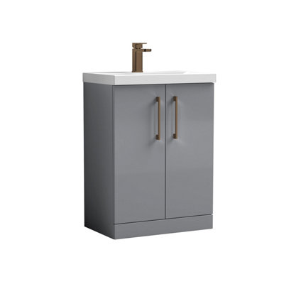 Balterley Bramshall Modern Bathroom 2 Soft Close Door & Mid-Edge Vanity Unit BasinSatin Grey600mm from B&Q
