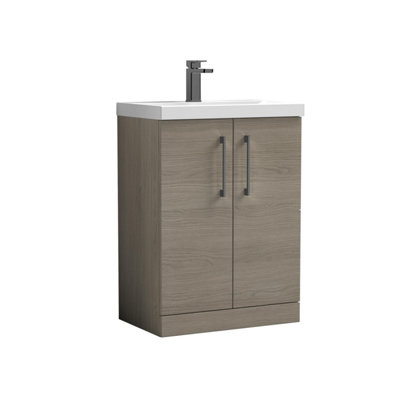 Balterley Bramshall Contemporary Bathroom Floor Standing 2-Door Vanity & Mid-Edge BasinSolace Oak600mm from B&Q