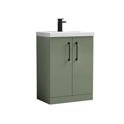 Balterley Bramshall Contemporary Floor Standing 2-Door Vanity & Mid-Edge BasinSatin Green600mm from B&Q
