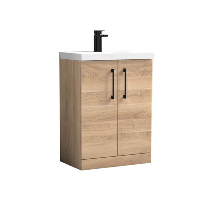 Balterley Bramshall Contemporary Bathroom Floor Standing 2-Door Vanity & BasinBleached Oak600mm from B&Q