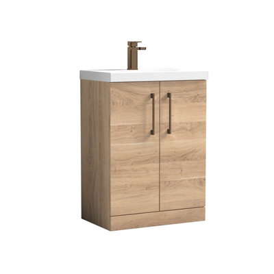 Balterley Bramshall Contemporary Bathroom Floor Standing 2-Door Vanity & BasinBleached Oak600mm from B&Q