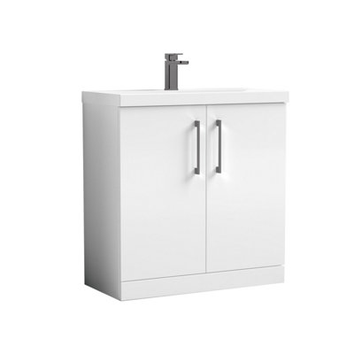 Balterley Bramshall Contemporary Bathroom Floor Standing 2-Door Vanity Unit & Mid-Edge BasinGloss White800mm from B&Q
