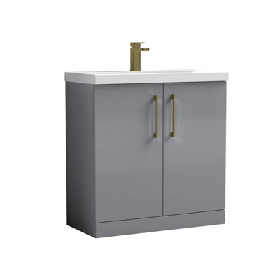 Balterley Bramshall Contemporary Bathroom Floor Standing 2-Door Vanity Unit & Mid-Edge BasinSatin Grey800mm from B&Q