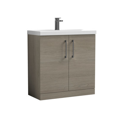 Balterley Bramshall Contemporary Bathroom Floor Standing 2-Door Vanity Unit & Mid-Edge BasinSolace Oak800mm from B&Q
