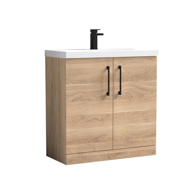 Balterley Bramshall Contemporary Bathroom Floor Standing 2-Door Vanity Unit & Mid-Edge BasinBleached Oak800mm from B&Q