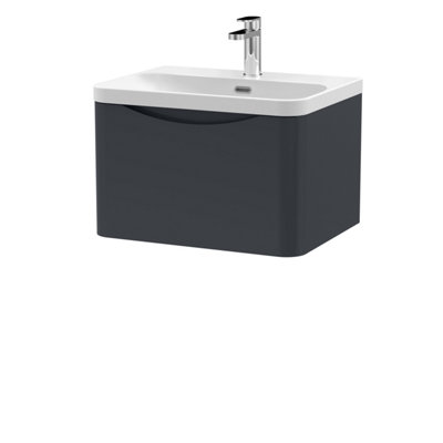 Balterley Dunwood Modern Wall Hung 1-Drawer Bathroom Vanity With Thin Edge Ceramic BasinDark Grey600mm from B&Q