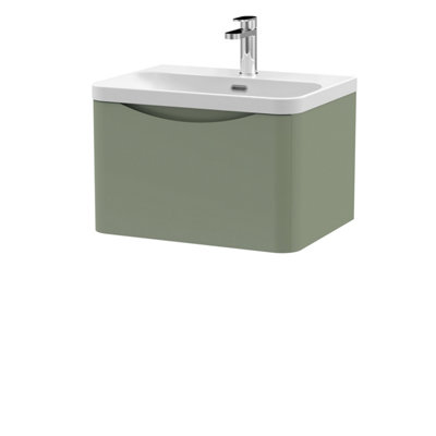 Balterley Dunwood Modern Wall Hung 1-Drawer Bathroom Vanity With Thin Edge Ceramic BasinSatin Green600mm from B&Q