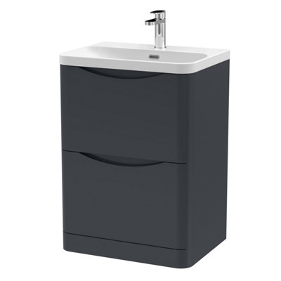 Balterley Dunwood Modern Bathroom Floor Standing 2 Drawer Vanity Unit & Ceramic BasinDark Grey600mm from B&Q