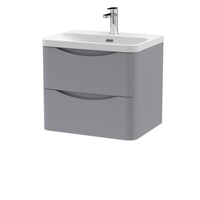 Balterley Dunwood Modern Wall Hung 2-Drawer Bathroom Vanity With Thin Edge Ceramic BasinSatin Grey600mm from B&Q