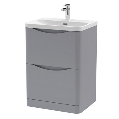 Balterley Dunwood Modern Bathroom Floor Standing 2 Drawer Vanity Unit & Ceramic BasinSatin Grey600mm from B&Q