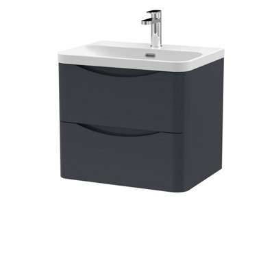Balterley Dunwood Modern Wall Hung 2-Drawer Bathroom Vanity With Thin Edge Ceramic BasinDark Grey600mm from B&Q