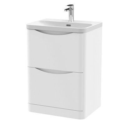 Balterley Dunwood Modern Bathroom Floor Standing 2 Drawer Vanity Unit & Ceramic BasinSatin White600mm from B&Q