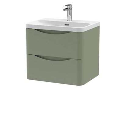 Balterley Dunwood Modern Bathroom Wall Hung 2 Drawer Vanity Unit & Ceramic BasinSatin Green600mm from B&Q