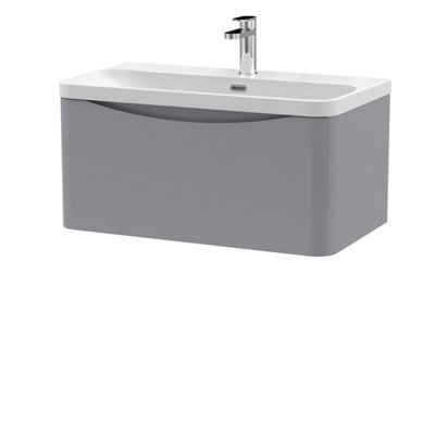Balterley Dunwood Modern Bathroom Wall Hung 1 Drawer Vanity Unit & Ceramic BasinSatin Grey800mm from B&Q