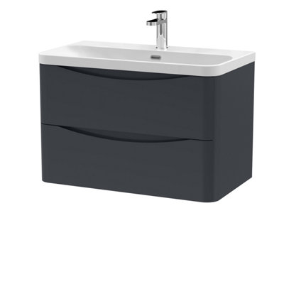Balterley Dunwood Modern Bathroom Wall Hung 2 Drawer Vanity Unit & Ceramic BasinDark Grey800mm from B&Q