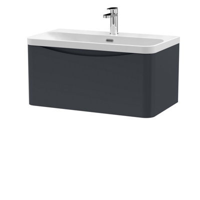 Balterley Dunwood Modern Bathroom Wall Hung 1 Drawer Vanity Unit & Ceramic BasinDark Grey800mm from B&Q