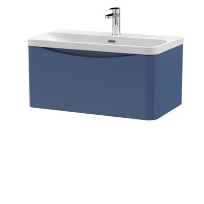 Balterley Dunwood Modern Bathroom Wall Hung 1 Drawer Vanity Unit & Ceramic BasinSatin Blue800mm from B&Q