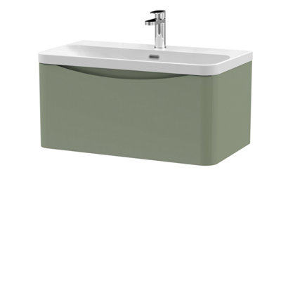 Balterley Dunwood Modern Bathroom Wall Hung 1 Drawer Vanity Unit & Ceramic BasinSatin Green800mm from B&Q