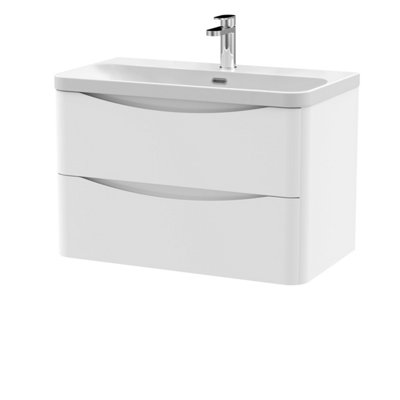 Balterley Dunwood Modern Bathroom Wall Hung 2 Drawer Vanity Unit & Ceramic BasinSatin White800mm from B&Q