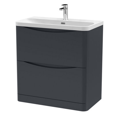 Balterley Dunwood Modern Bathroom Floor Standing 2 Drawer Vanity Unit & Ceramic BasinDark Grey800mm from B&Q