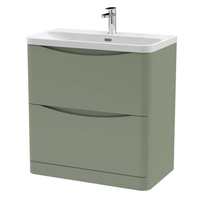 Balterley Dunwood Modern Bathroom Floor Standing 2 Drawer Vanity Unit & Ceramic BasinSatin Green800mm from B&Q