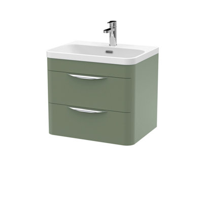 Balterley Aldershawe 600mm Wall Hung 2 Drawer Vanity With Thin-Edge Ceramic BasinSatin Green from B&Q