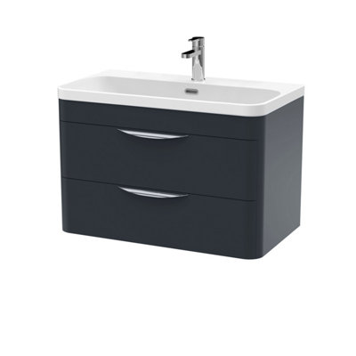 Balterley Aldershawe 800mm Wall Hung 2 Drawer Vanity Unit With Thin-Edge Ceramic BasinDark Grey from B&Q