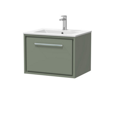 Balterley  Modern Bathroom Wall Hung Single Soft-Close Drawer Vanity Unit & BasinFern Green600mm from B&Q