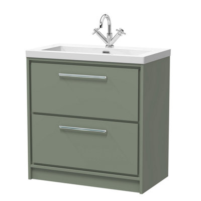 Balterley Longnor Modern Bathroom 2 Soft-Close Drawer Floor Standing Vanity Unit Fireclay BasinFern Green800mm from B&Q