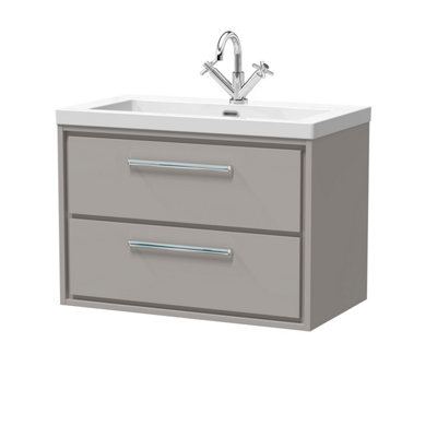 Balterley Longnor Modern Bathroom 2 Soft-Close Drawer Wall Hung Vanity Unit Fireclay BasinPebble Grey800mm from B&Q