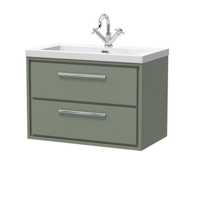 Balterley Longnor Modern Bathroom 2 Soft-Close Drawer Wall Hung Vanity Unit Fireclay BasinFern Green800mm from B&Q