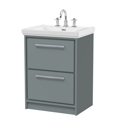 Balterley Longnor Modern Floor Standing 2-Drawer Bathroom Vanity With Fireclay BasinCoastal Grey600mm from B&Q