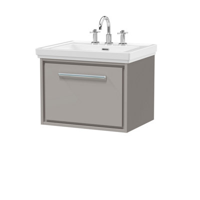 Balterley Longnor Modern Bathroom Wall Hung Single Drawer Vanity Unit With Fireclay BasinPebble Grey600mm from B&Q