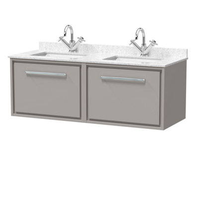 Balterley Longnor 1200mm Wall Hung Vanity Unit With Marble Worktop And Double BasinsPebble Grey from B&Q