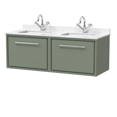 Balterley Green 1220Mm Wall Hung Double Basin Vanity Unit With Marble Worktop Basins - Fern