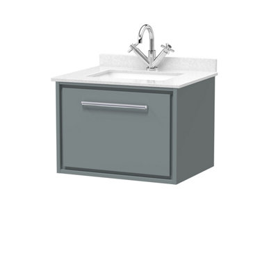 Balterley Longnor 600mm Wall Hung Single Drawer Vanity With Marble Worktop BasinCoastal Grey from B&Q