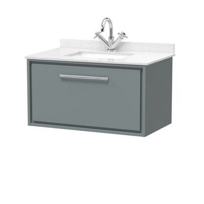 Balterley Longnor 800mm Wall Hung Single Drawer With Marble Worktop BasinCoastal Grey from B&Q